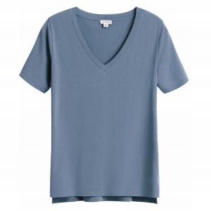 Camiseta Cuyana Pima V-Neck Tee Mujer Azules | VPM2592NM