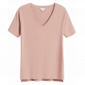 Camiseta Cuyana Pima V-Neck Tee Mujer Rosas | HUV7550CZ