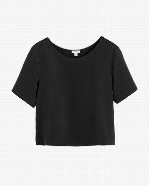 Camiseta Cuyana Silk Cropped Crewneck Tee Mujer Negras | MYK63100TS