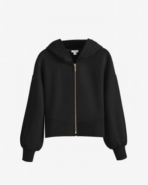 Sudadera con Capucha Cuyana Terry Zip Front Mujer Negras | PIL8624JT