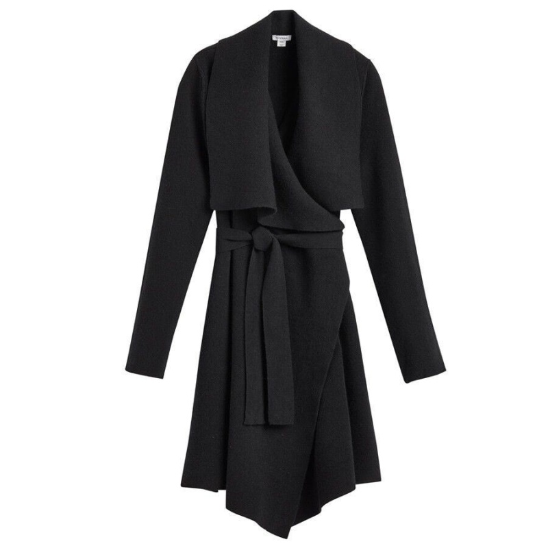 Abrigos Cuyana Lana Cashmere Corta Wrap Mujer Negras | WEA4987PZ