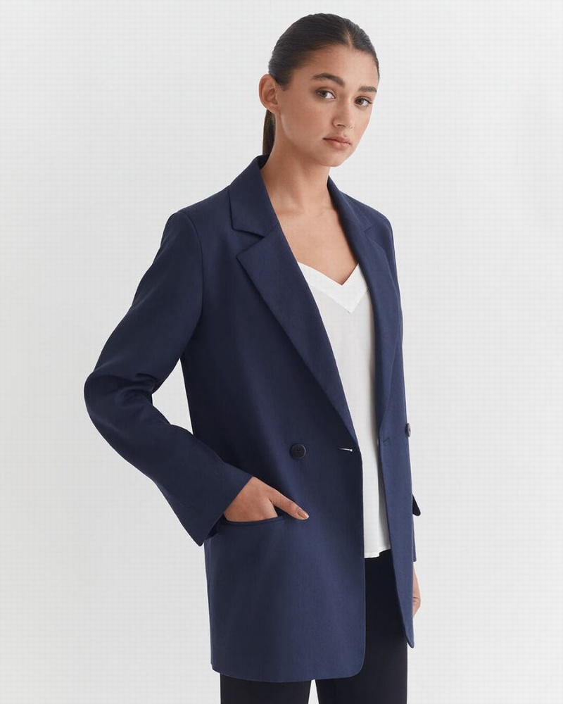 Blazers Cuyana Linen Relaxed Mujer Azul Marino | TBA8991RC