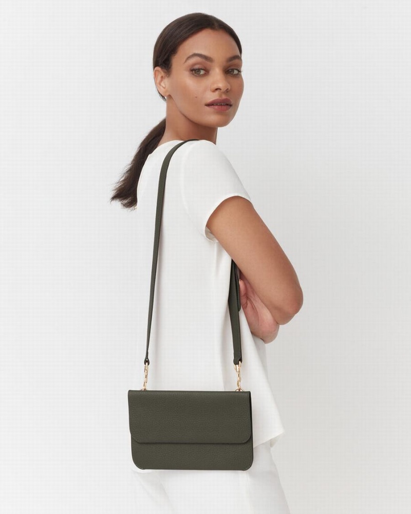 Bolso de Mano Cuyana System Flap Mujer Verde Oscuro | TEP5179IA