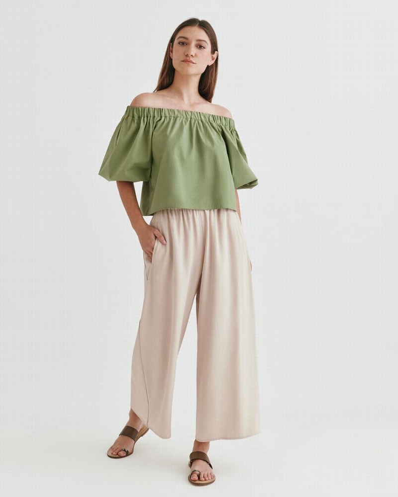 Camisa Recortada Cuyana Poplin Off-The-Shoulder Mujer Verde | QIT1623ZX