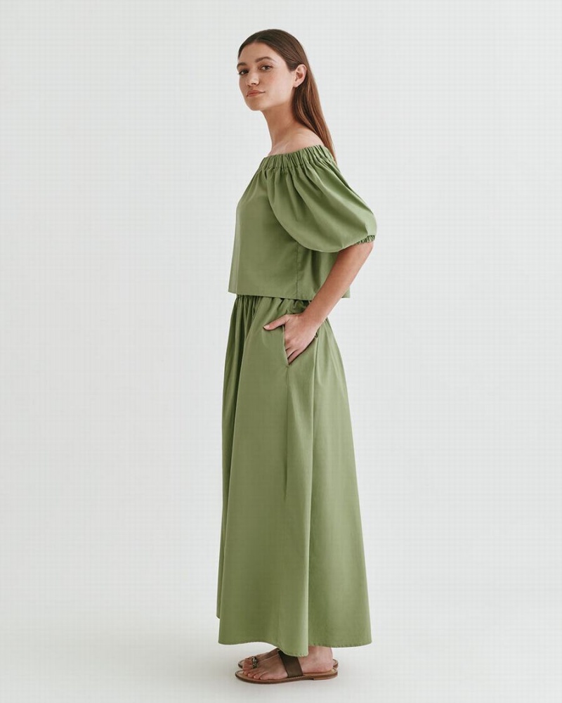 Camisa Recortada Cuyana Poplin Off-The-Shoulder Mujer Verde | QIT1623ZX