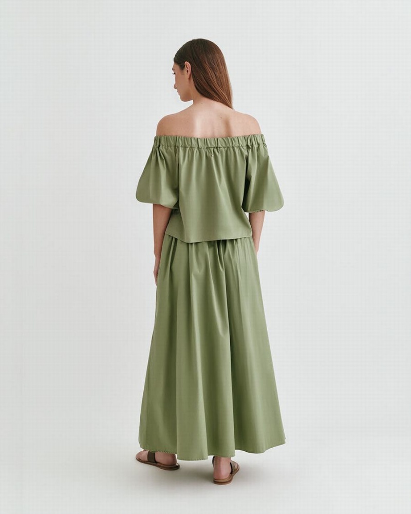 Camisa Recortada Cuyana Poplin Off-The-Shoulder Mujer Verde | QIT1623ZX