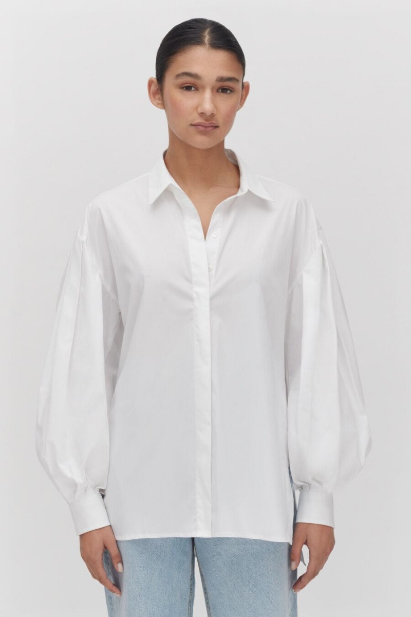 Camisas Cuyana Poplin Balloon Sleeve Mujer Blancas | QYP8065UB