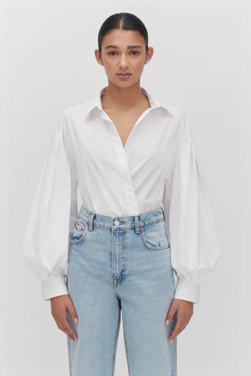 Camisas Cuyana Poplin Balloon Sleeve Mujer Blancas | QYP8065UB