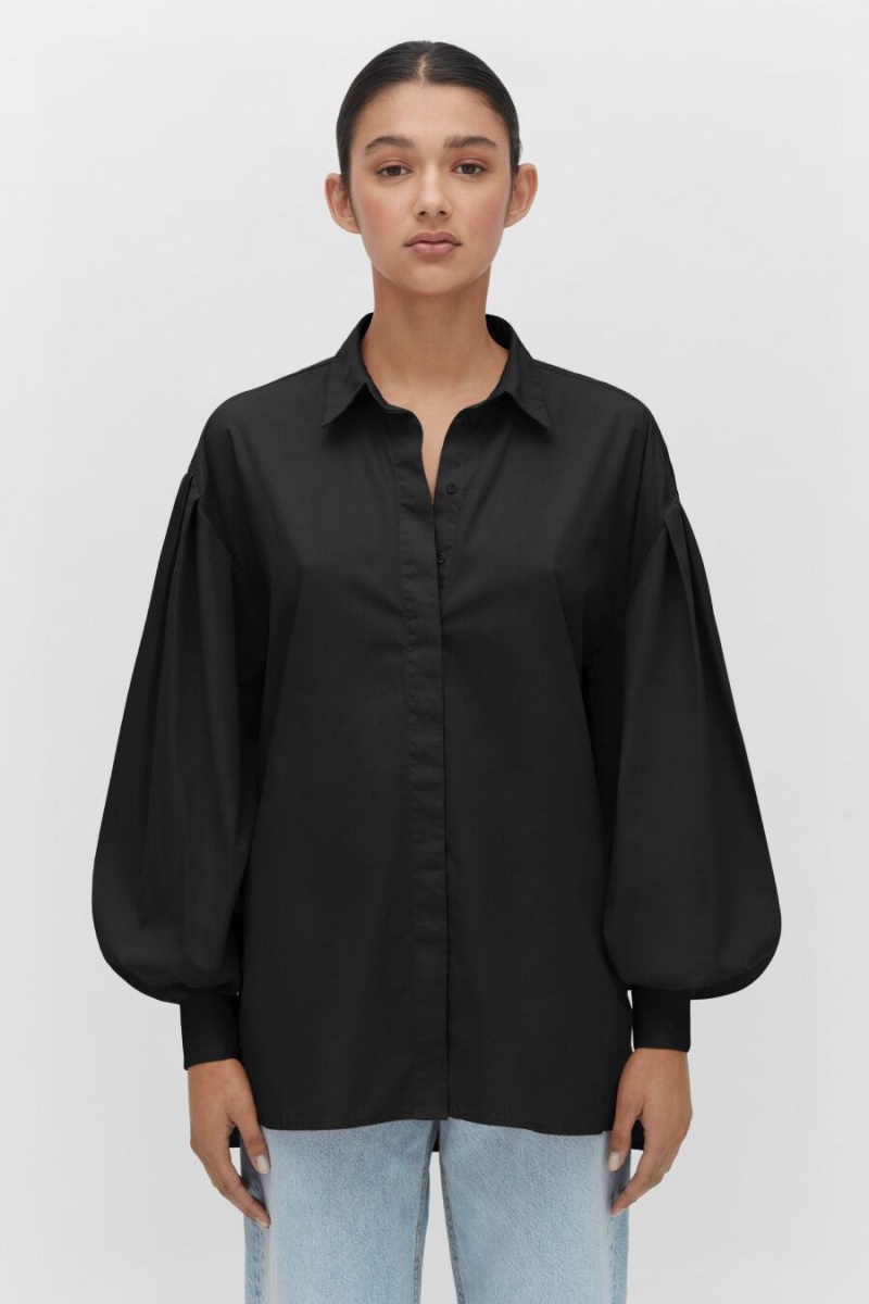 Camisas Cuyana Poplin Balloon Sleeve Mujer Negras | EPD7654YN