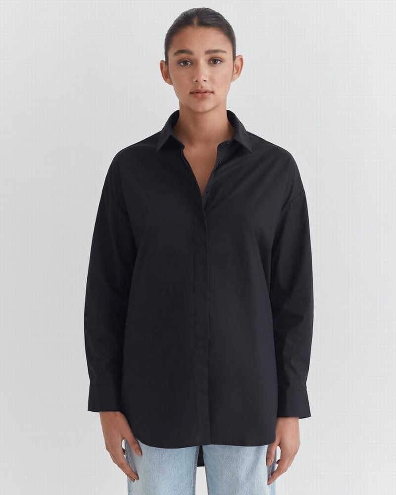 Camisas Cuyana Poplin Oversized Mujer Negras | UHL6454TG