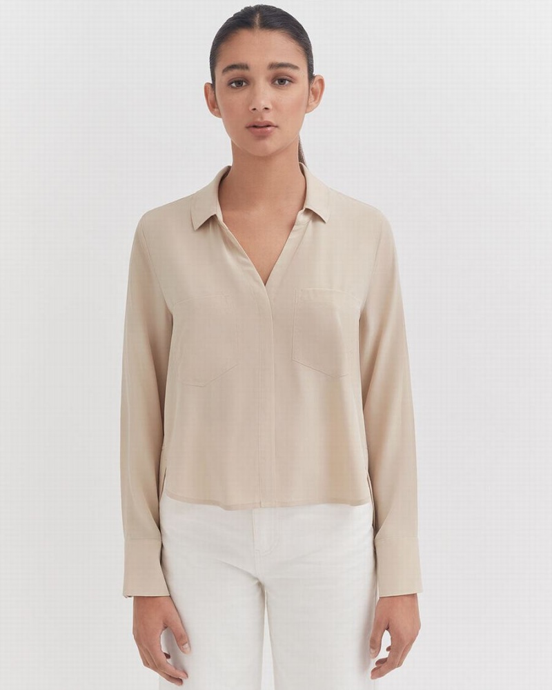 Camisas Cuyana Silk Pocket Front Cropped Mujer Marrones | NSL9093HL