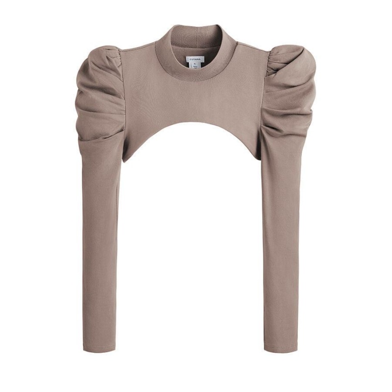 Camiseta Cuyana French Terry Puff Sleevelette Mujer Marrones Claro | HPJ7683GZ