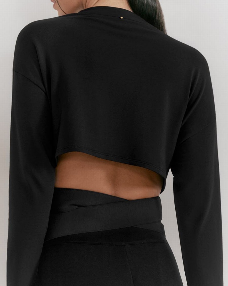 Camiseta Cuyana French Terry Wrap Top Mujer Negras | WSL906OJ