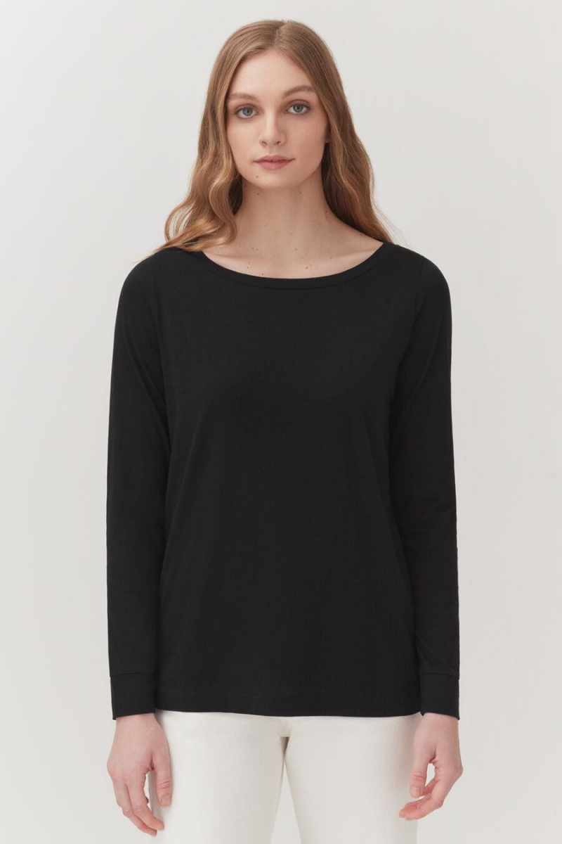 Camiseta Cuyana Pima Boatneck Long Sleeve Tee Mujer Negras | JSZ728IZ