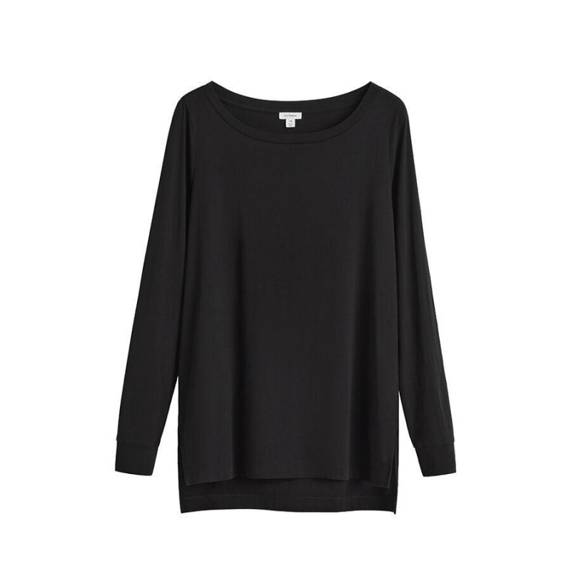 Camiseta Cuyana Pima Boatneck Long Sleeve Tee Mujer Negras | JSZ728IZ