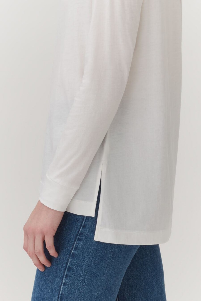 Camiseta Cuyana Pima Boatneck Long Sleeve Tee Mujer Blancas | JQT751TG