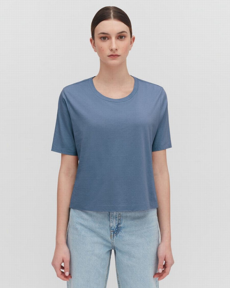 Camiseta Cuyana Pima Cropped Tee Mujer Azules | TOB4450FR