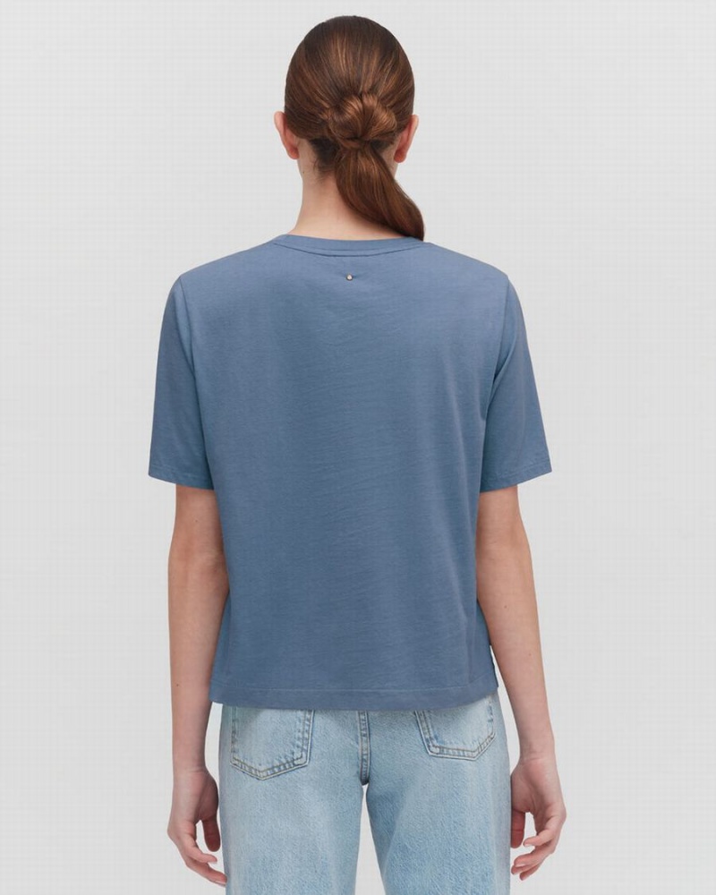 Camiseta Cuyana Pima Cropped Tee Mujer Azules | TOB4450FR