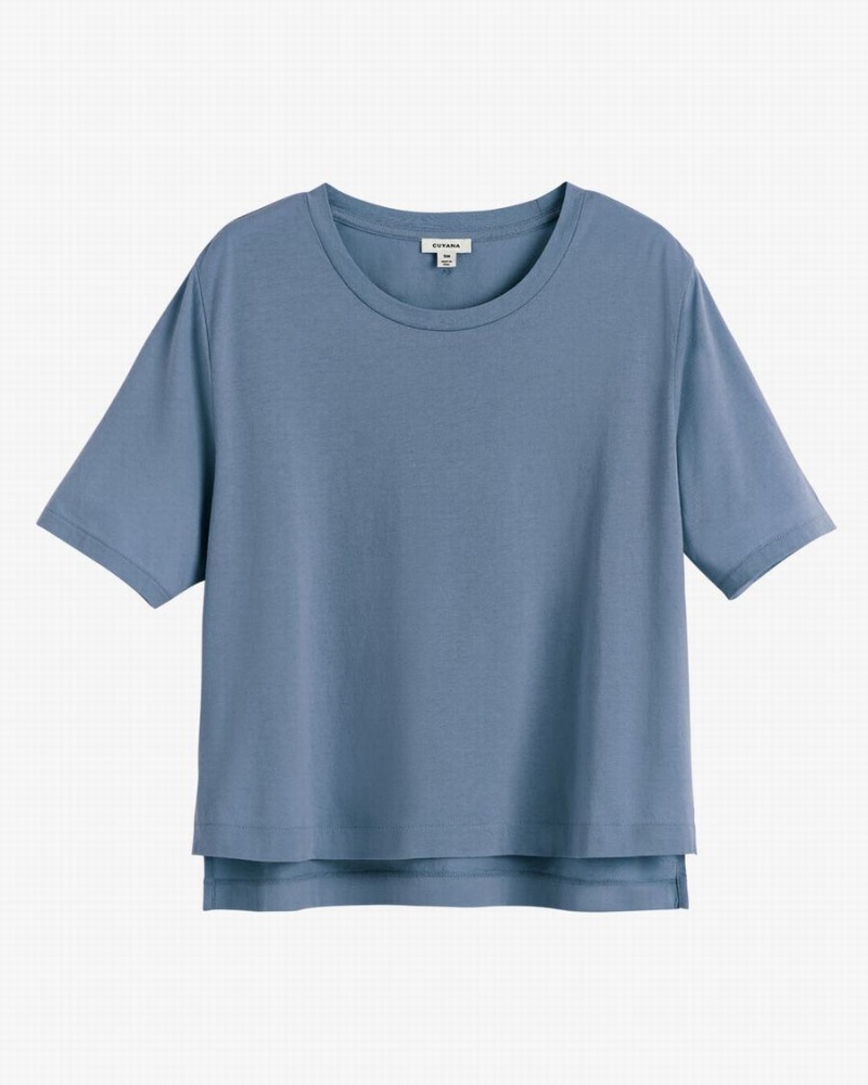 Camiseta Cuyana Pima Cropped Tee Mujer Azules | TOB4450FR