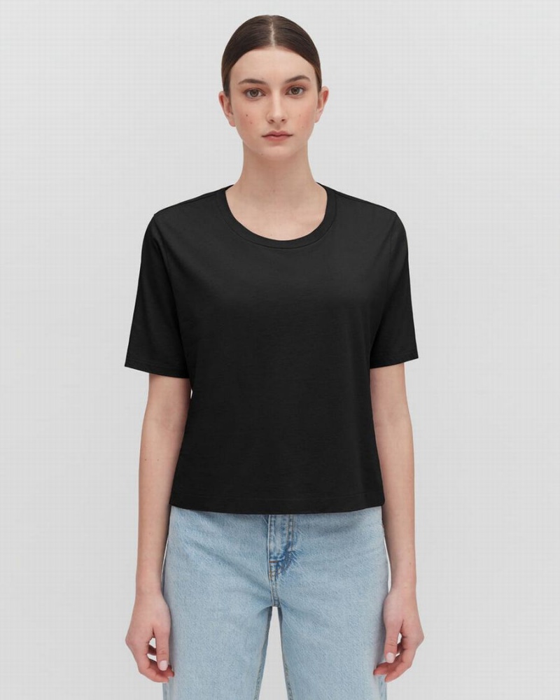 Camiseta Cuyana Pima Cropped Tee Mujer Negras | GRR6647BB