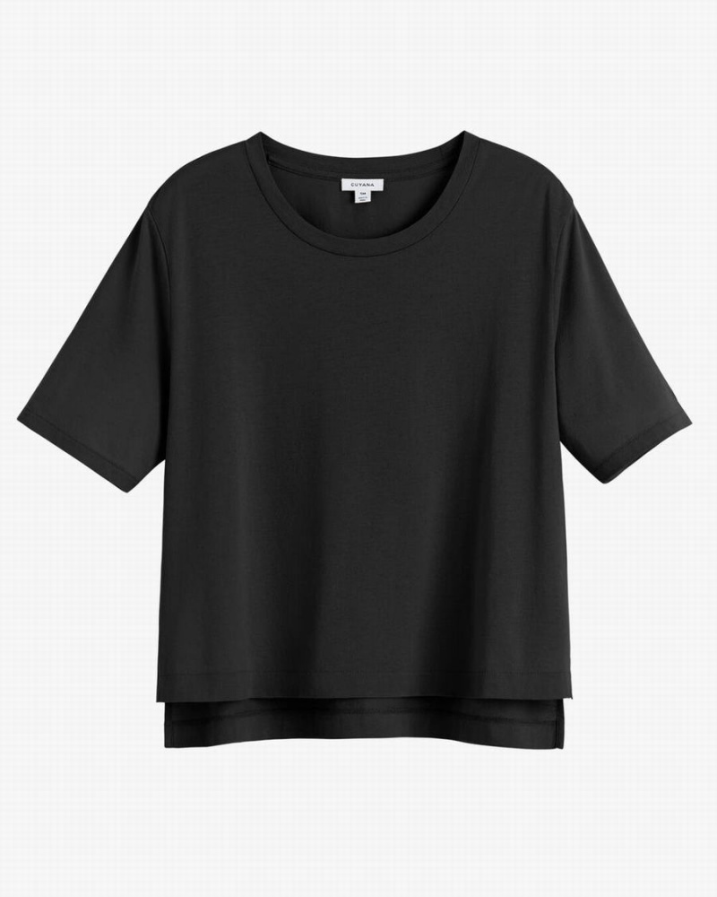 Camiseta Cuyana Pima Cropped Tee Mujer Negras | GRR6647BB