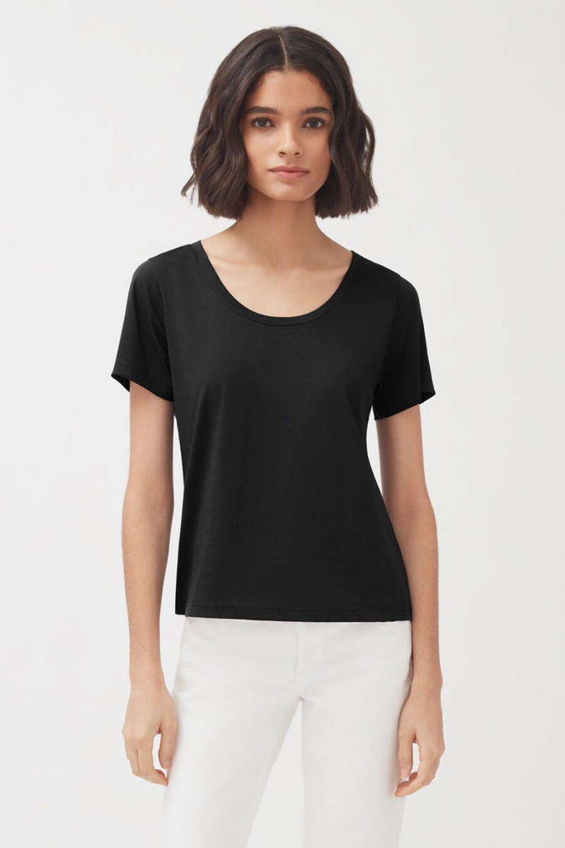 Camiseta Cuyana Pima Scoop Neck Tee Mujer Negras | RKS3944UF