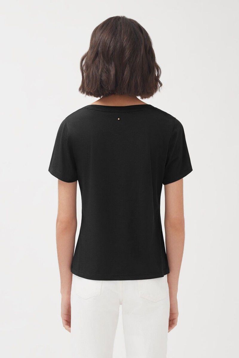 Camiseta Cuyana Pima Scoop Neck Tee Mujer Negras | RKS3944UF