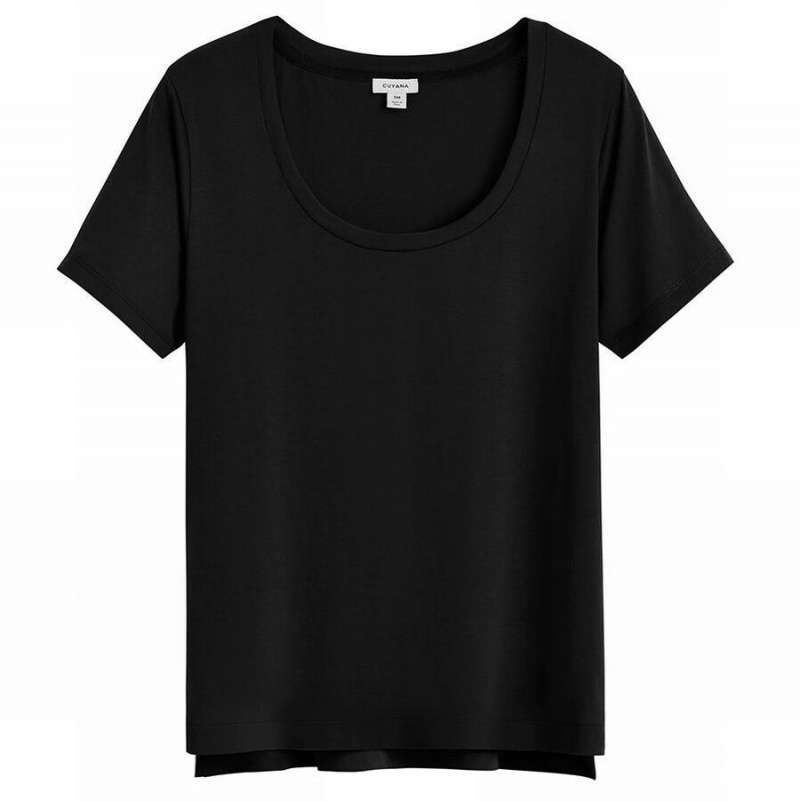 Camiseta Cuyana Pima Scoop Neck Tee Mujer Negras | RKS3944UF