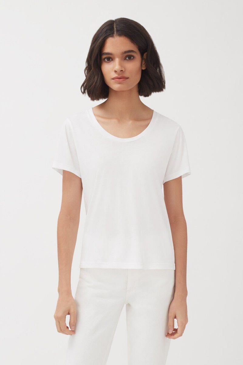 Camiseta Cuyana Pima Scoop Neck Tee Mujer Blancas | RKV8088VZ