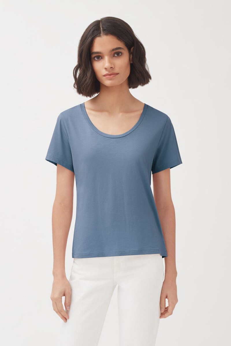 Camiseta Cuyana Pima Scoop Neck Tee Mujer Azules | JER7042YT