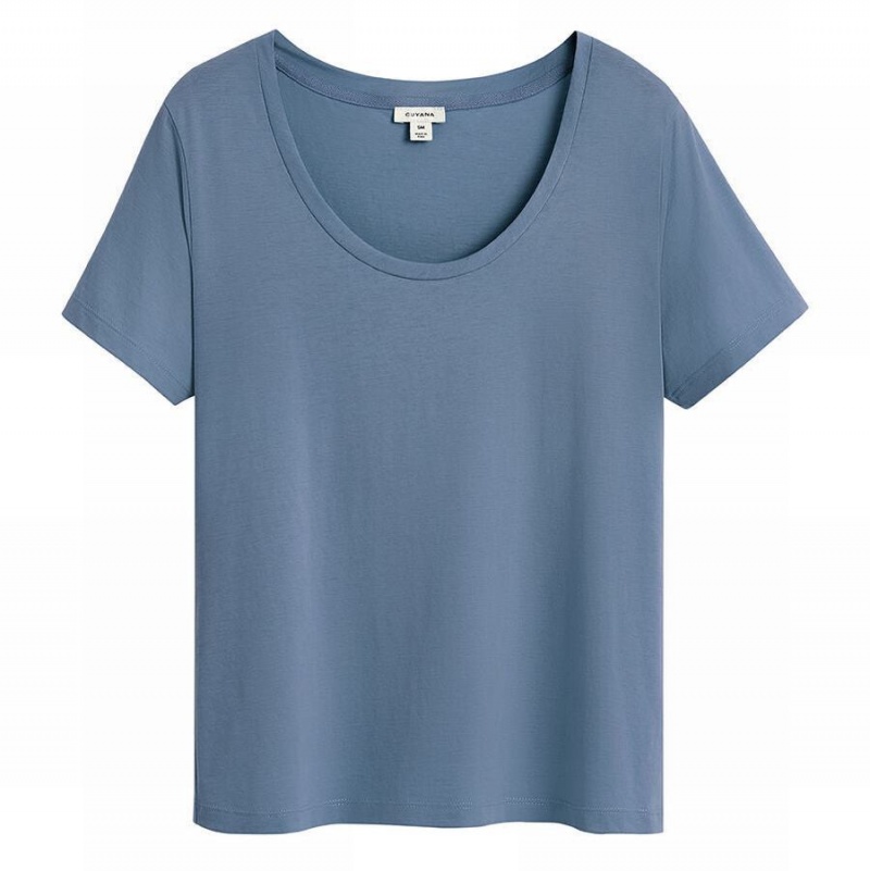 Camiseta Cuyana Pima Scoop Neck Tee Mujer Azules | JER7042YT