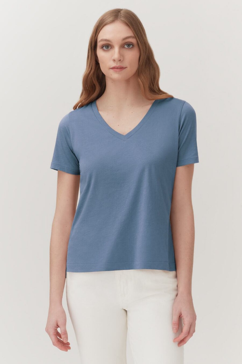 Camiseta Cuyana Pima V-Neck Tee Mujer Azules | VPM2592NM