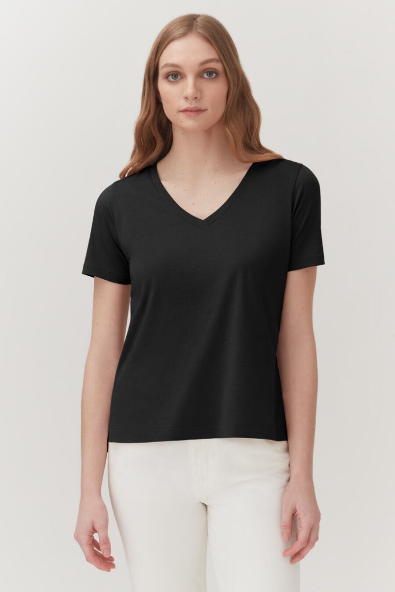 Camiseta Cuyana Pima V-Neck Tee Mujer Negras | BXM6337RK