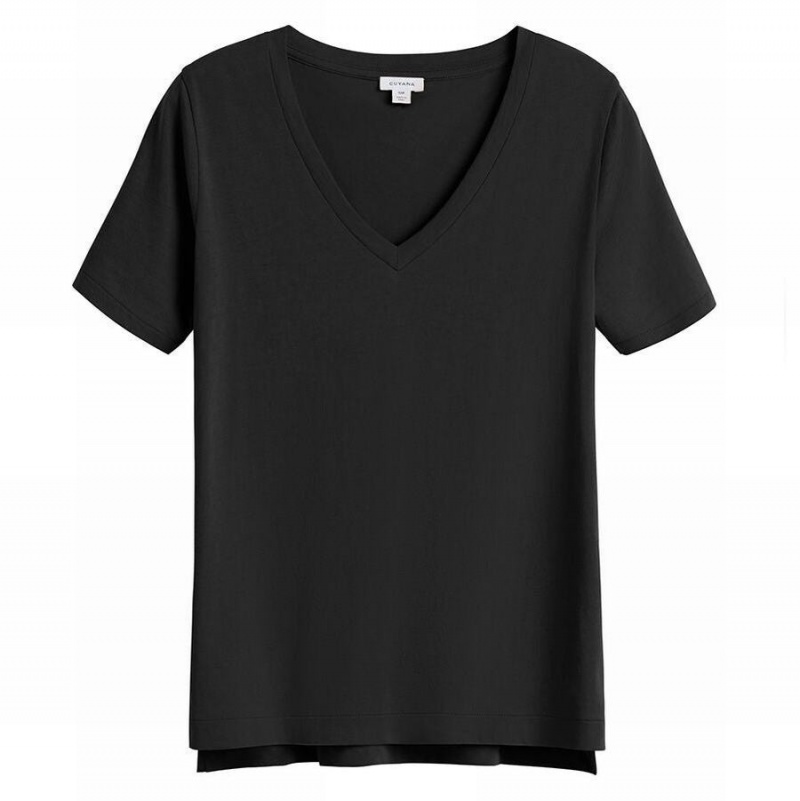 Camiseta Cuyana Pima V-Neck Tee Mujer Negras | BXM6337RK