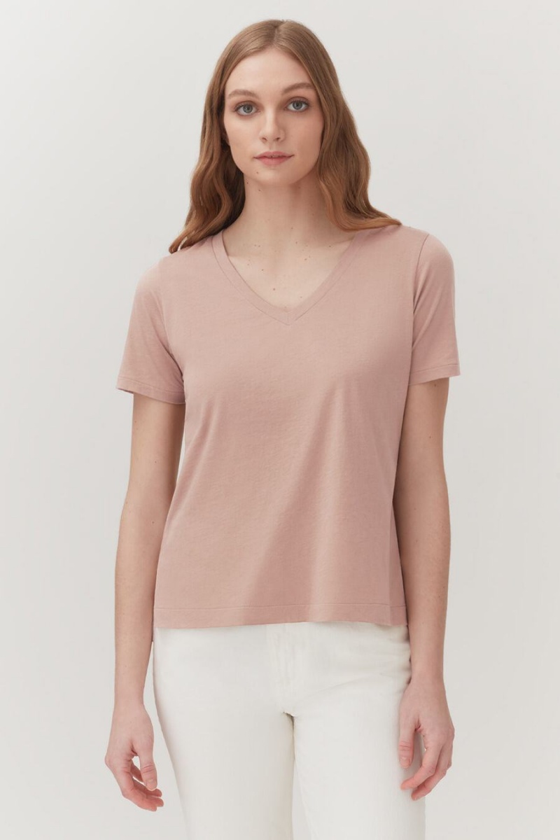 Camiseta Cuyana Pima V-Neck Tee Mujer Rosas | HUV7550CZ