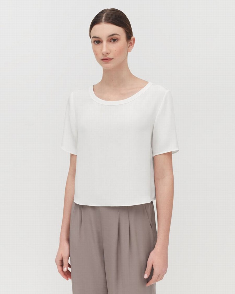 Camiseta Cuyana Silk Cropped Crewneck Tee Mujer Blancas | EDW5074CT