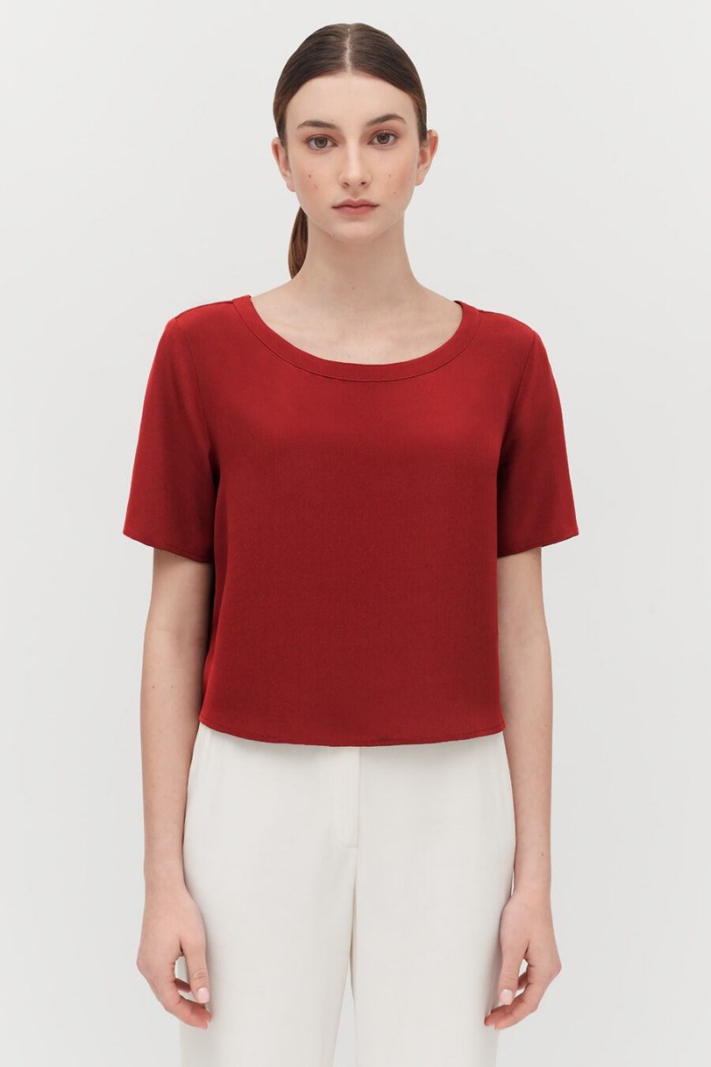 Camiseta Cuyana Silk Cropped Crewneck Tee Mujer Rojas | PUH8369TC