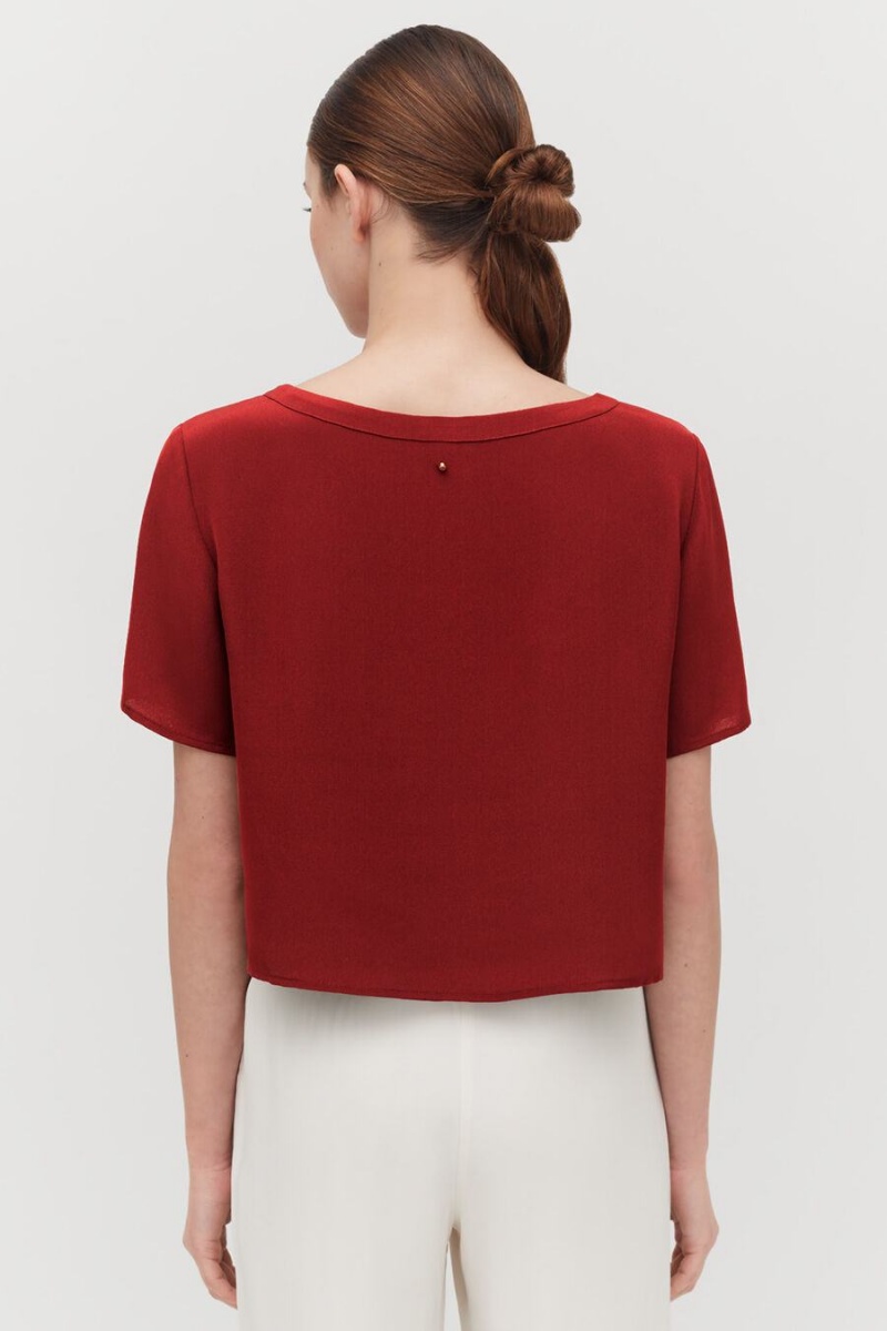 Camiseta Cuyana Silk Cropped Crewneck Tee Mujer Rojas | PUH8369TC