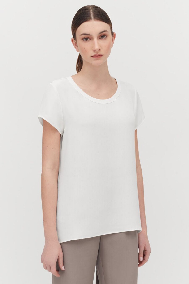 Camiseta Cuyana Silk High-Low Tee Mujer Blancas | GMO5470KI