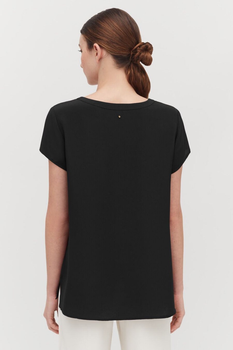 Camiseta Cuyana Silk High-Low Tee Mujer Negras | OOC7716KN