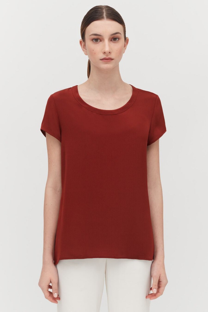 Camiseta Cuyana Silk High-Low Tee Mujer Rojas Oscuro | PVD7923EM