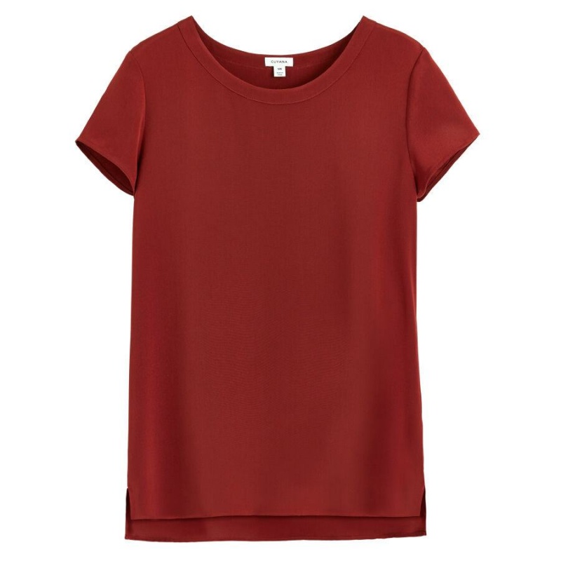 Camiseta Cuyana Silk High-Low Tee Mujer Rojas Oscuro | PVD7923EM