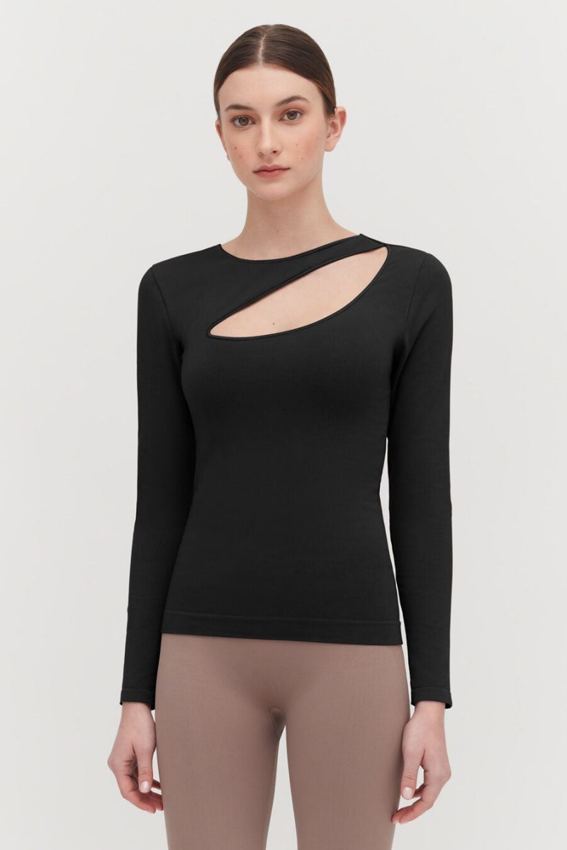 Camiseta Cuyana Stretch Long Sleeve Tee Mujer Negras | ZTB8718DK