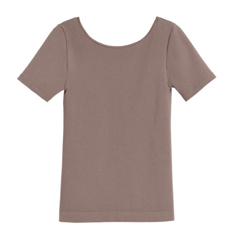 Camiseta Cuyana Stretch Scoop Neck Tee Mujer Marrones Claro | QPA7696SE