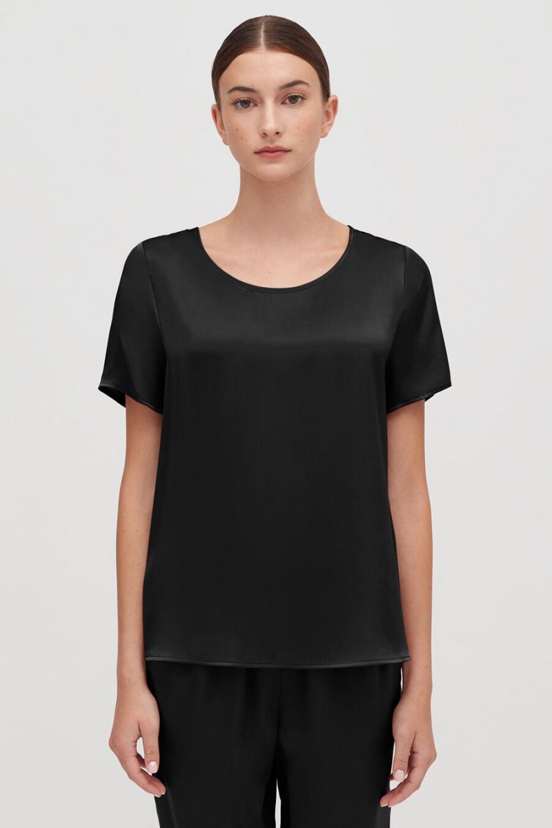 Camiseta Cuyana Washable Charmeuse High-Low Top Mujer Negras | CNG472FH