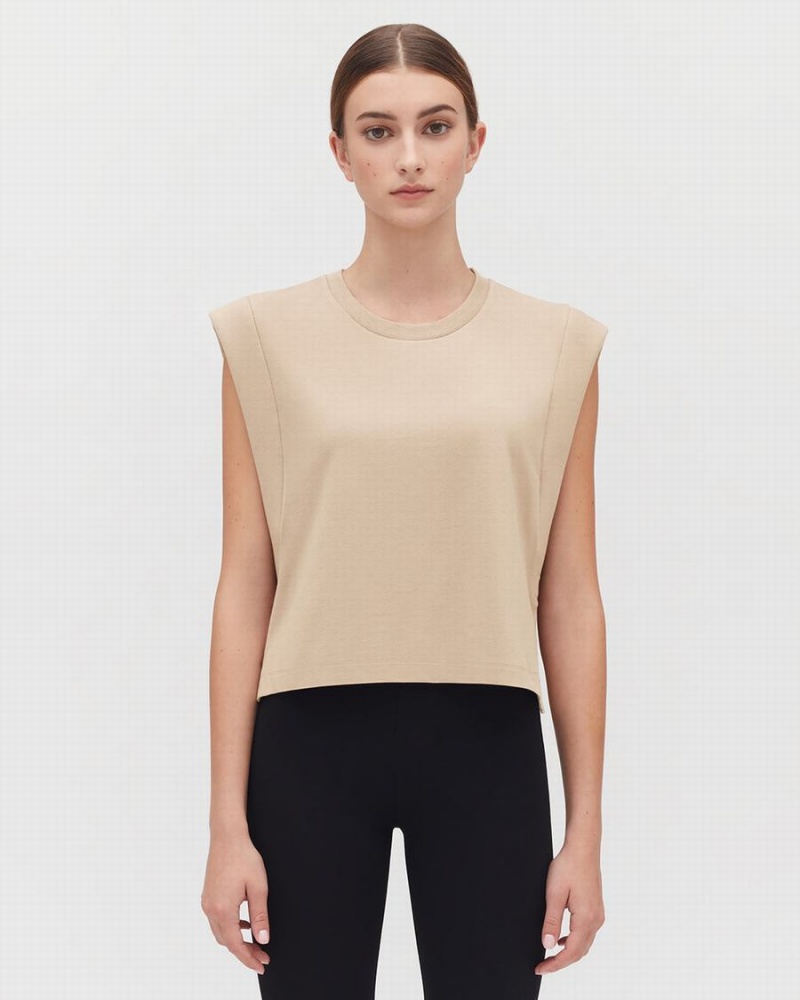 Camiseta Tirantes Cuyana Cropped Mujer Creme Blancas | VWY6935UQ