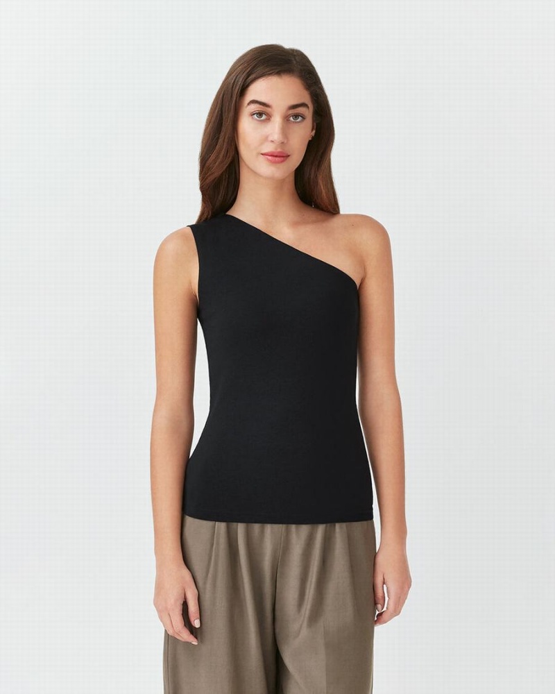 Camiseta Tirantes Cuyana One Shoulder Top Mujer Negras | VNL9539SQ