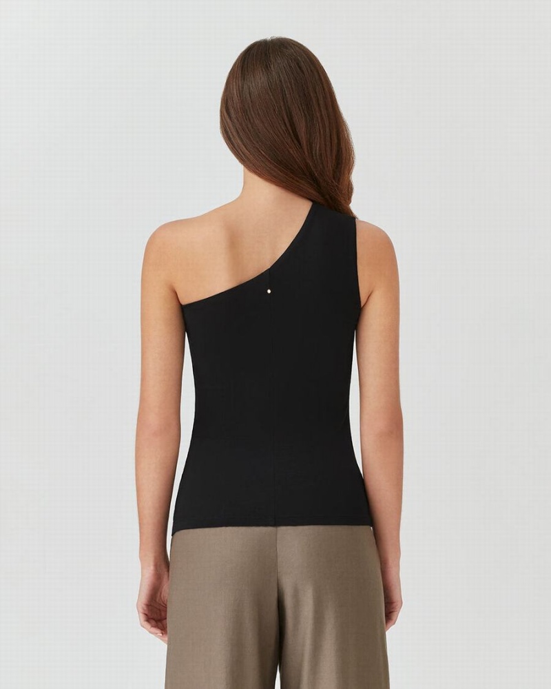 Camiseta Tirantes Cuyana One Shoulder Top Mujer Negras | VNL9539SQ