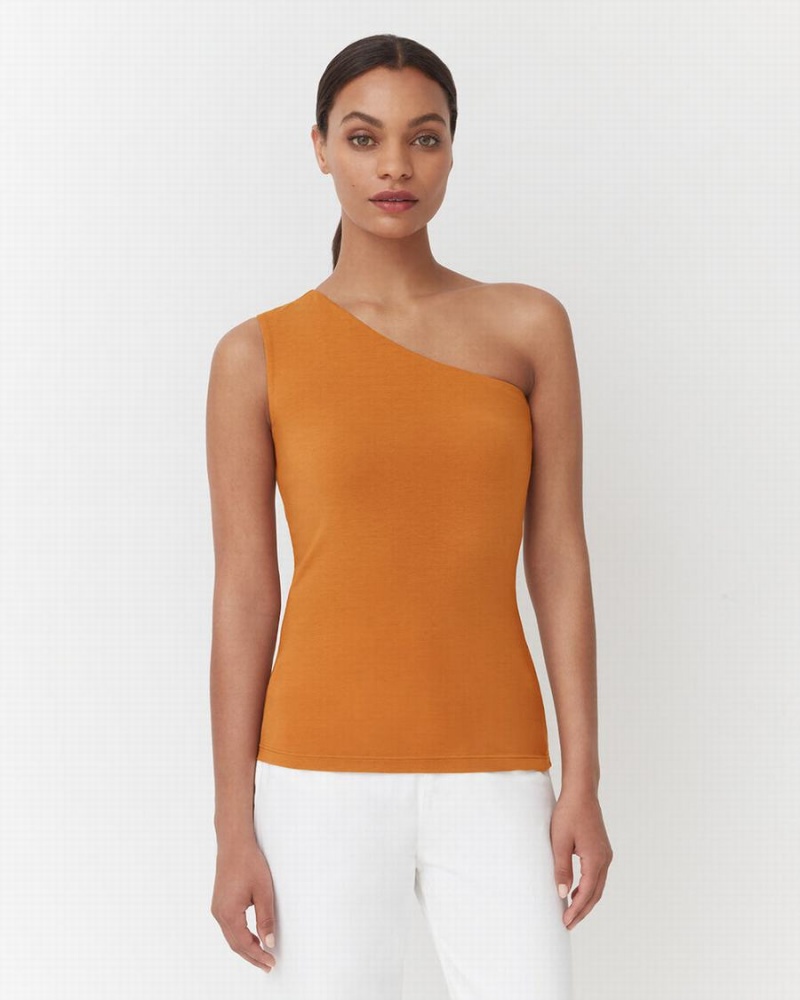 Camiseta Tirantes Cuyana One Shoulder Top Mujer Amarillo | ZIP1867FB