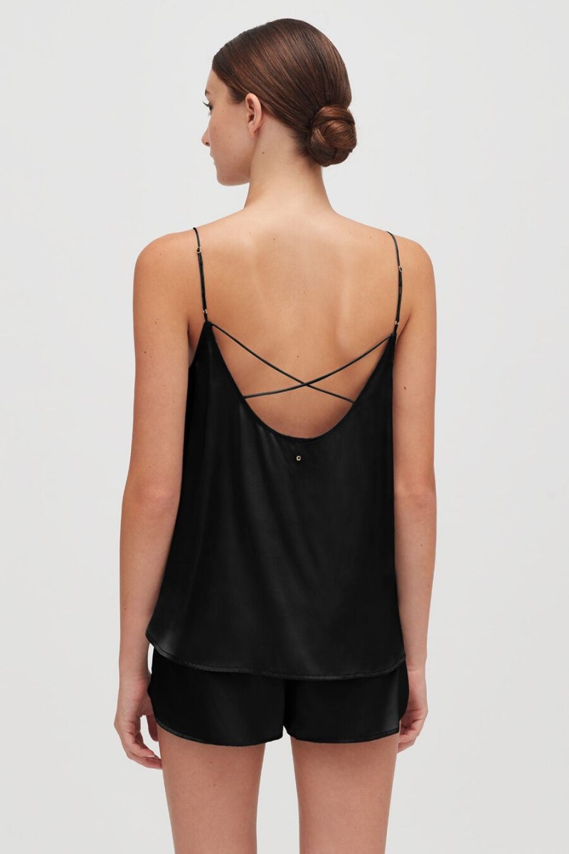 Camiseta Tirantes Cuyana Washable Charmeuse Cross-Back Cami Mujer Negras | RFA2120VX